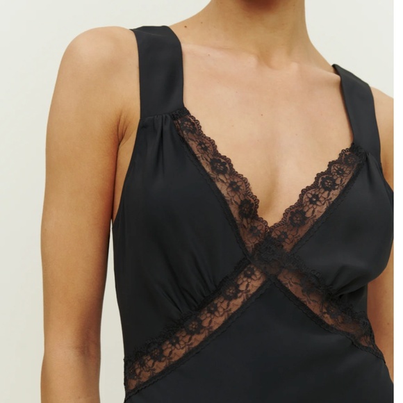 NWT Reformation Provence Lace Silk Midi Dress - Black Noir Classic - Picture 9 of 11